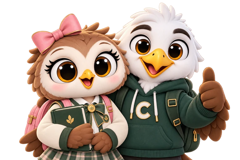 Connie the owl and Conner the eagle welcome your school.